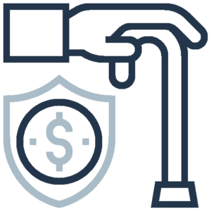 Illustration of a hand holding a cane above a shield with a dollar sign, symbolizing financial protection for the elderly and careers in safeguarding their well-being.