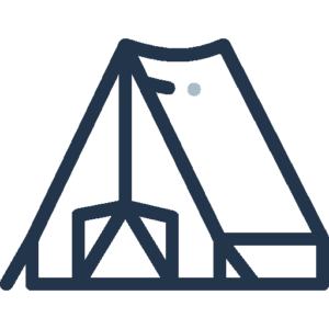 Icon of a tent made with simple lines, displaying an open front entrance and side flaps, in a minimalist style, blending the spirit of outdoor adventure with your career aspirations.